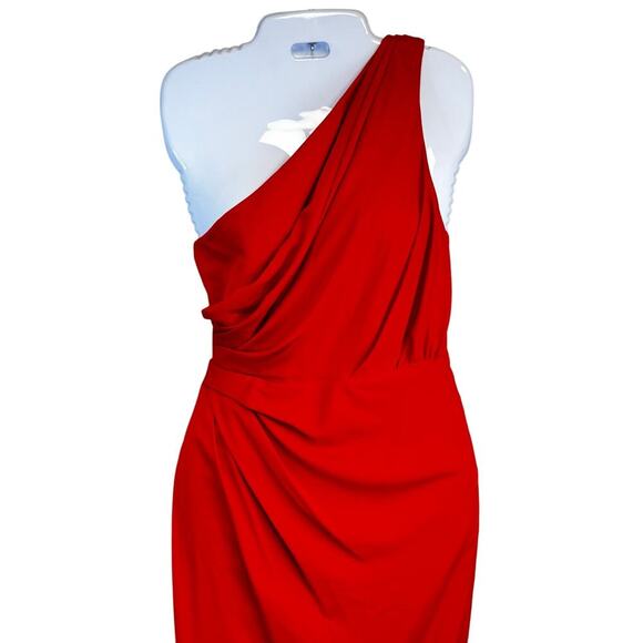 New Line & Dot Mia One-Shoulder Draped Front Midi Dress Scarlet Red Women’s XS - Picture 4 of 12